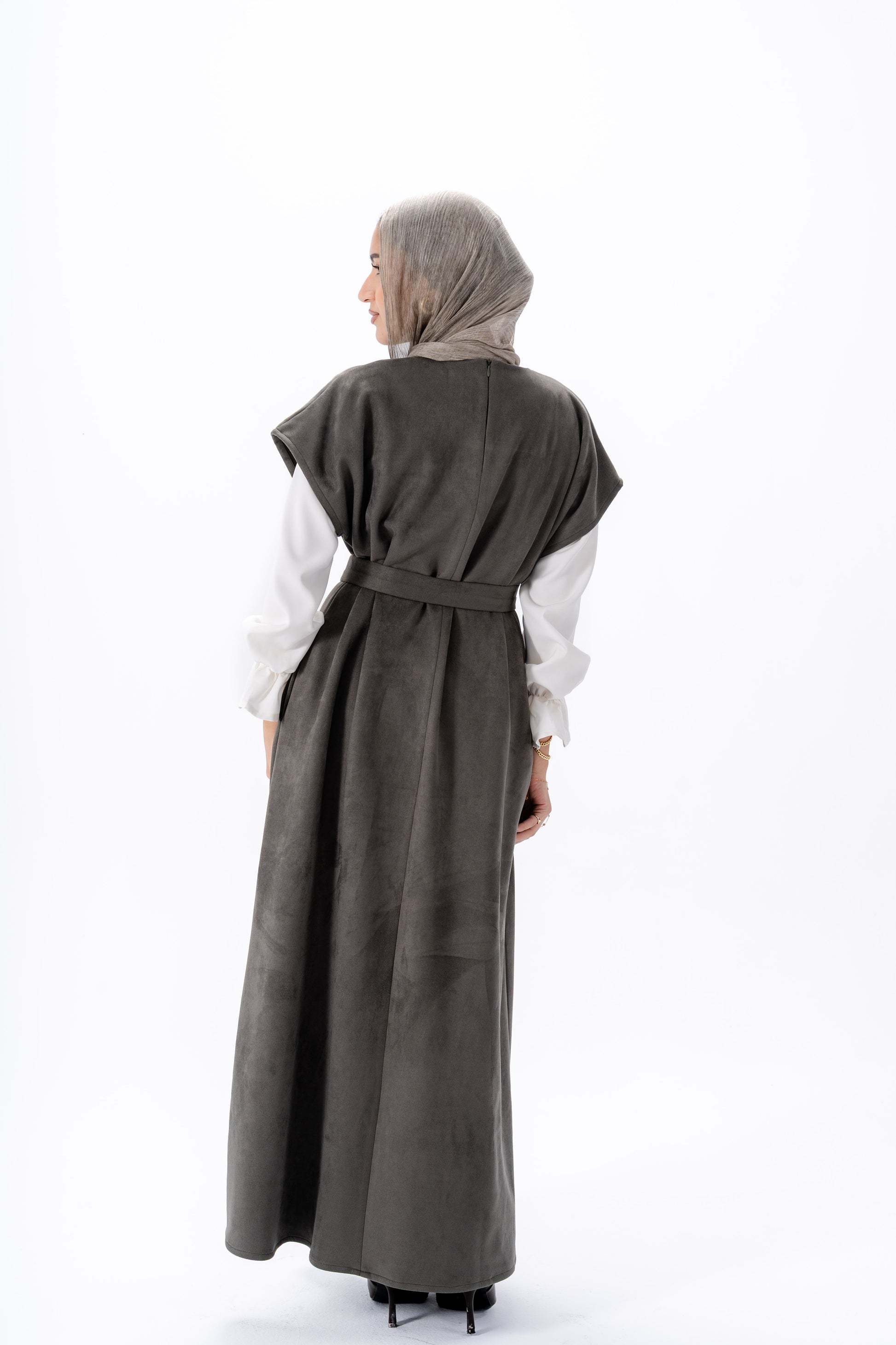 Layered White Sleeve Dress -Olive