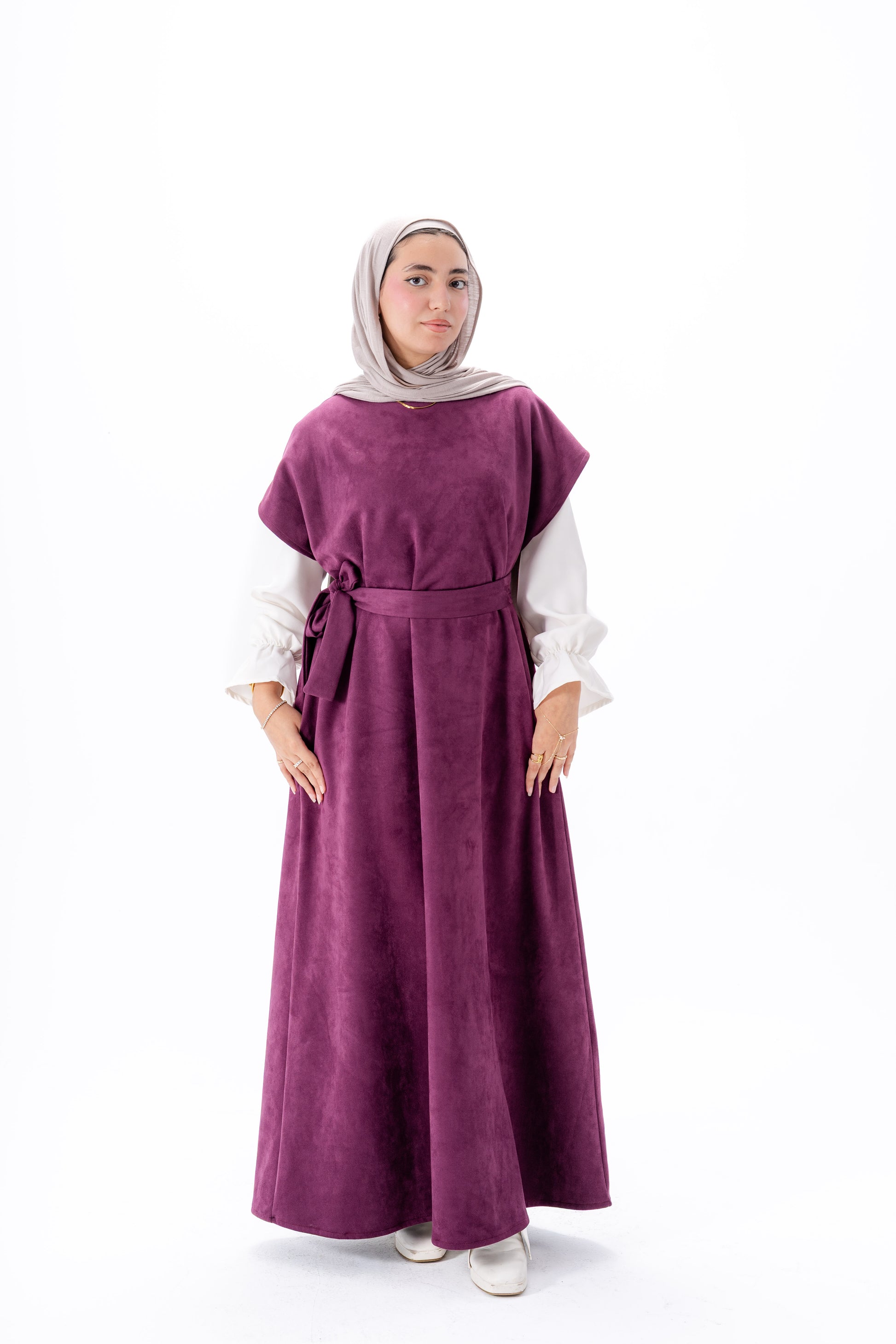 Layered White Sleeve Dress -Maroon