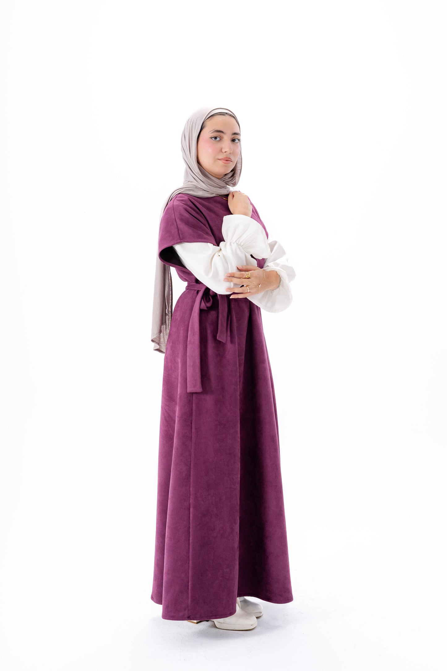 Layered White Sleeve Dress -Maroon