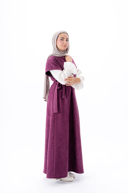 Layered White Sleeve Dress -Maroon