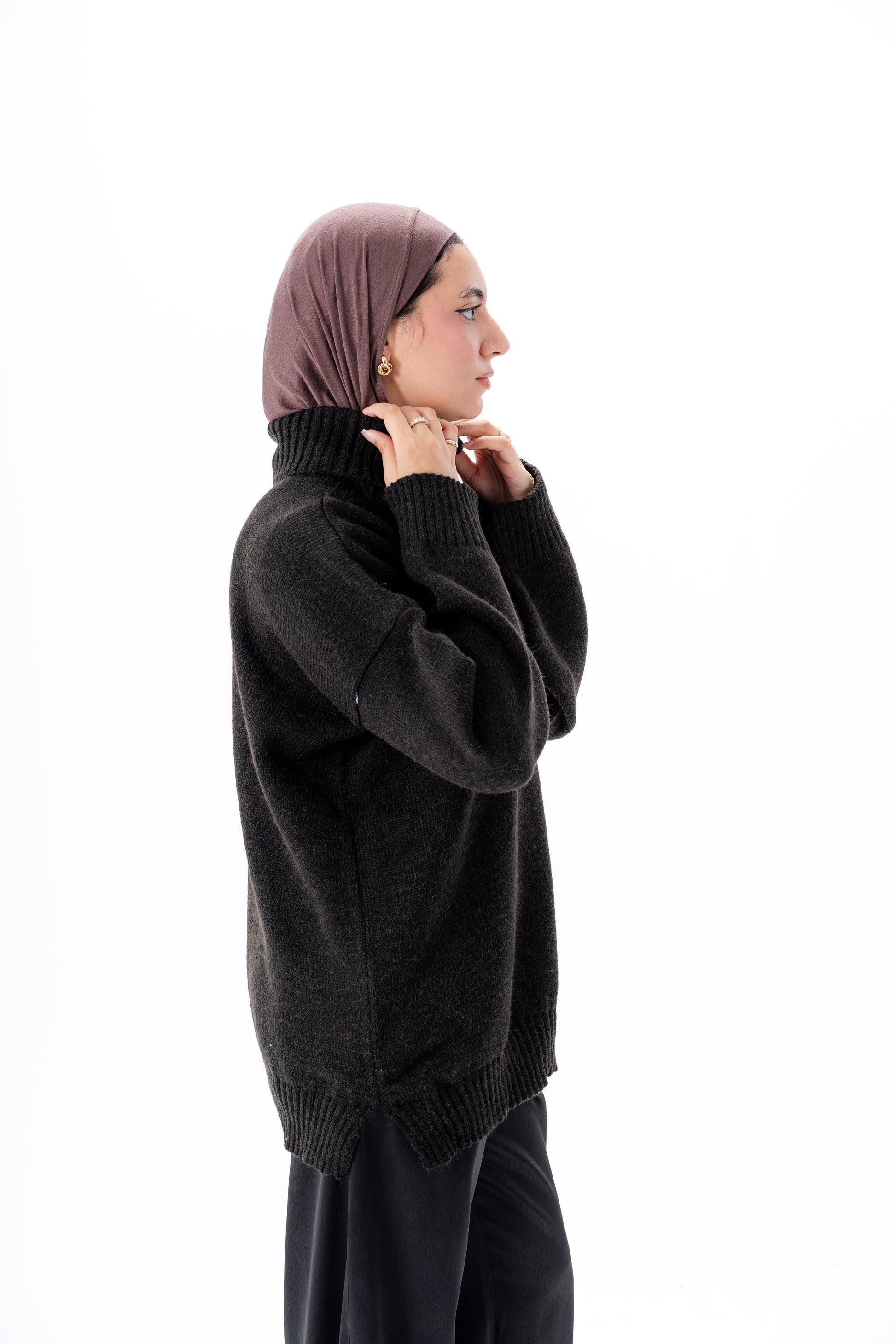 Oversized High-Neck Pullover -Black