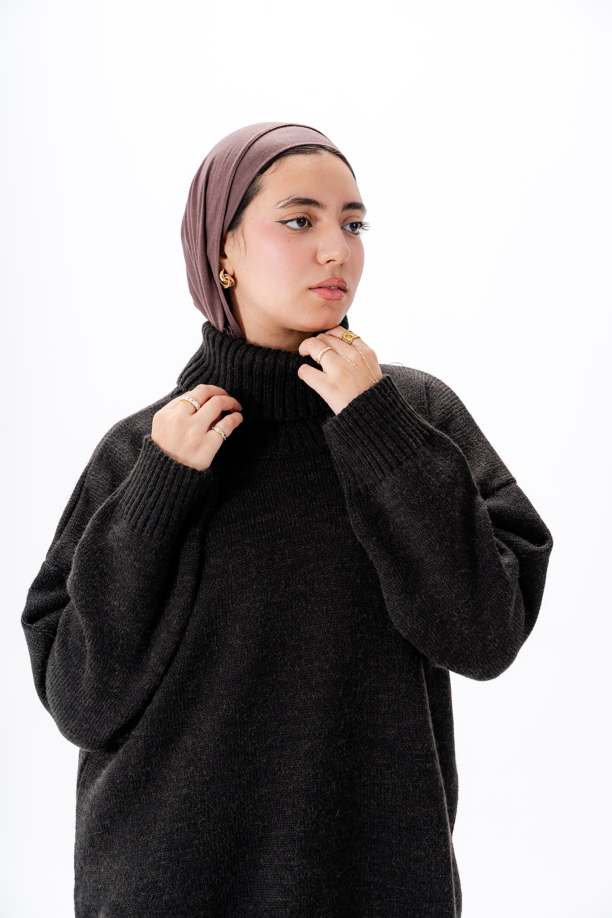 Oversized High-Neck Pullover -Black