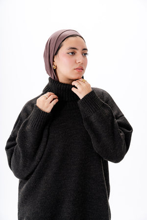 Oversized High-Neck Pullover -Black