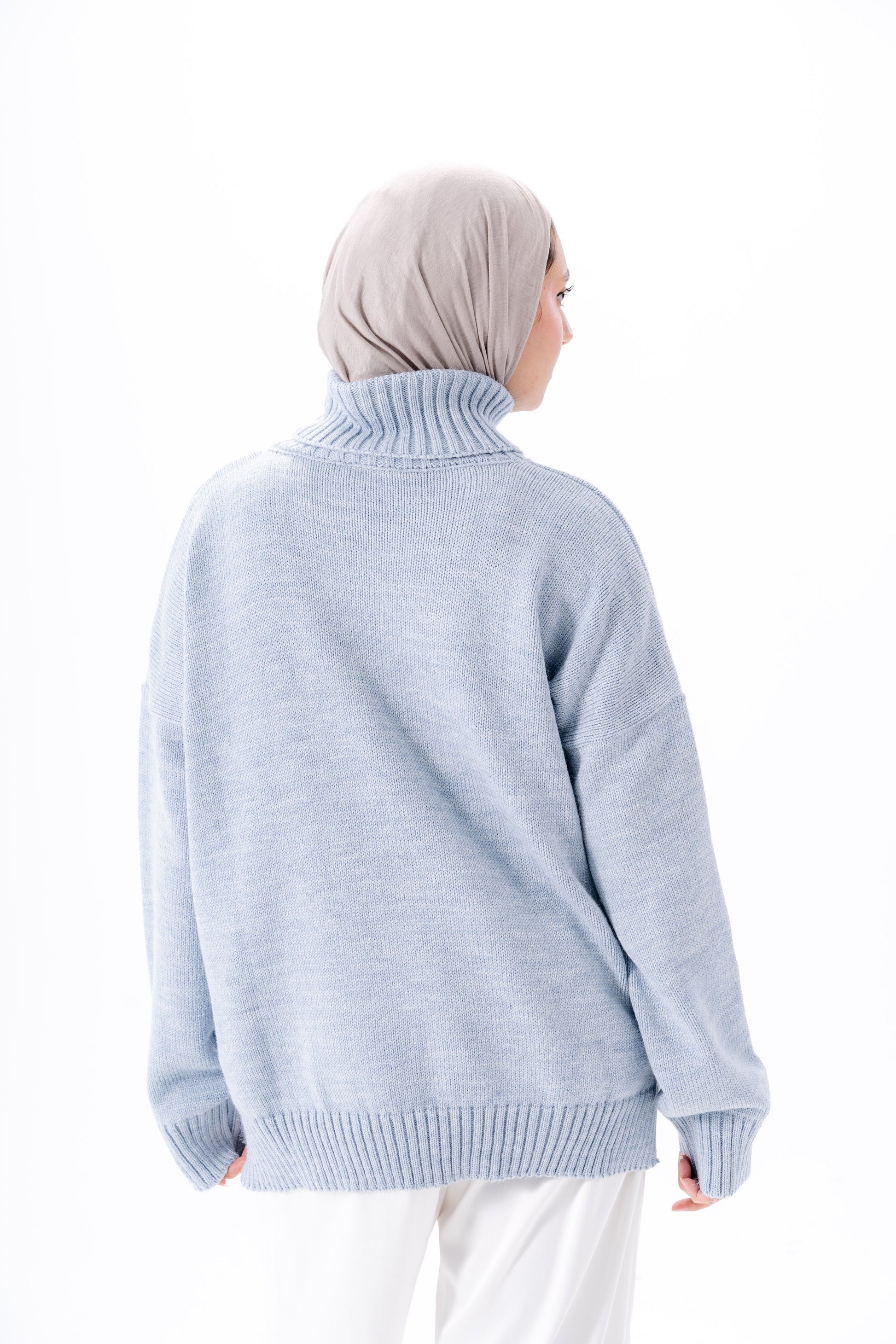 Oversized High-Neck Pullover -Baby Blue