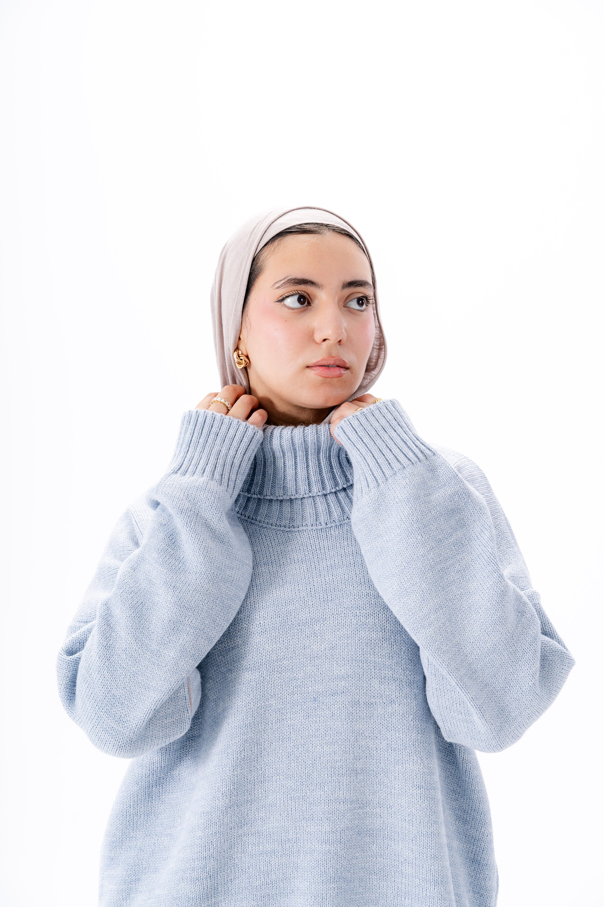 Oversized High-Neck Pullover -Baby Blue