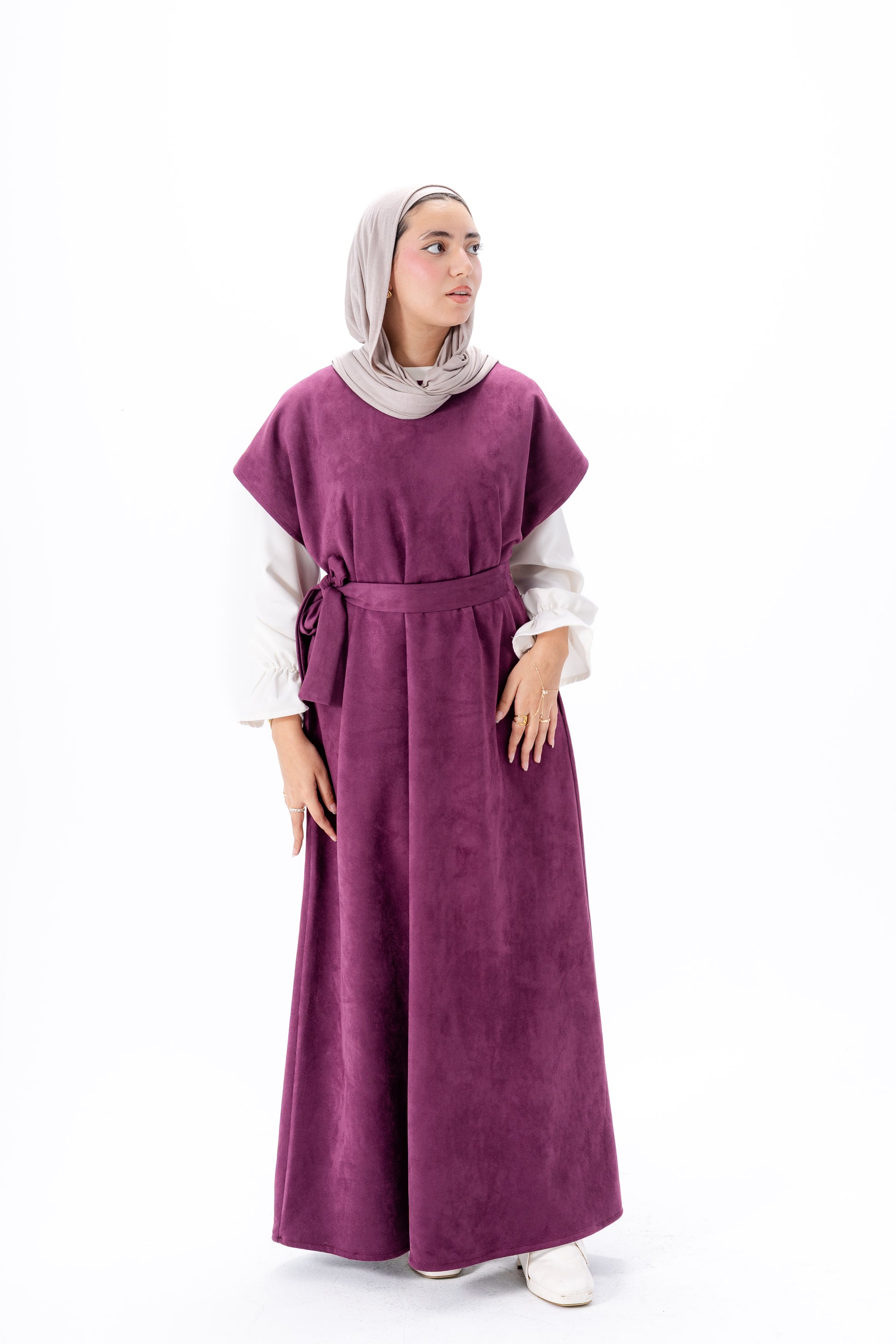 Layered White Sleeve Dress -Maroon