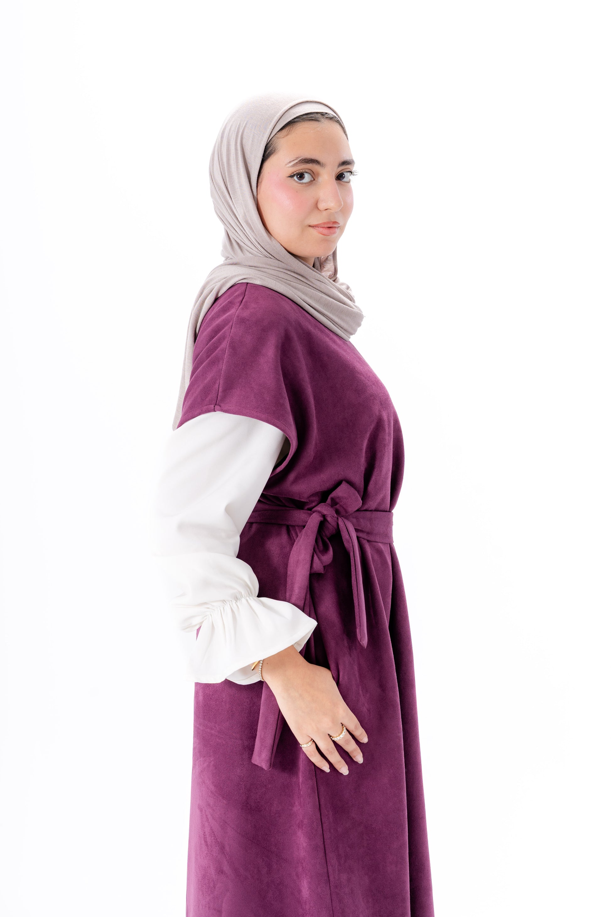 Layered White Sleeve Dress -Maroon