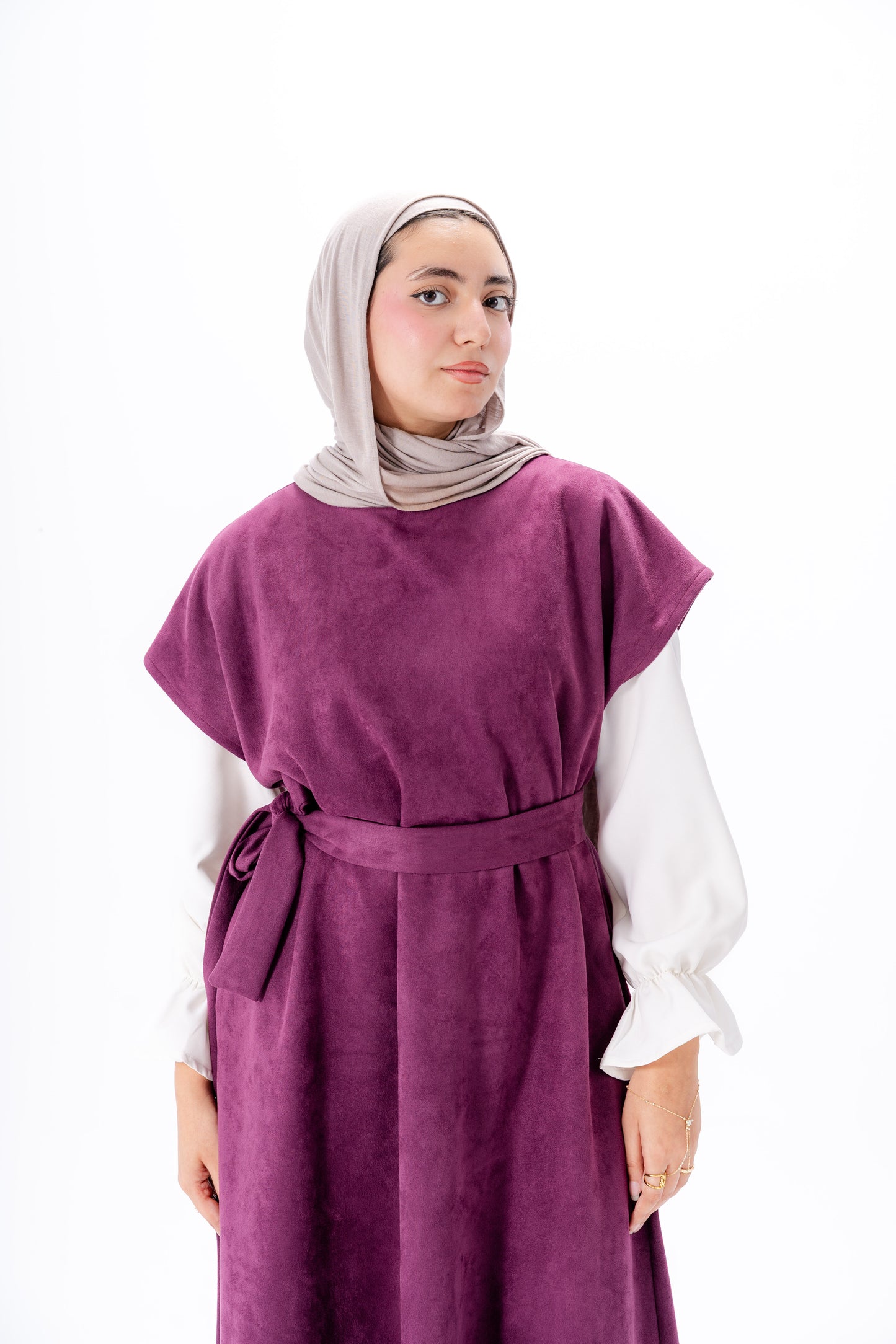 Layered White Sleeve Dress -Maroon