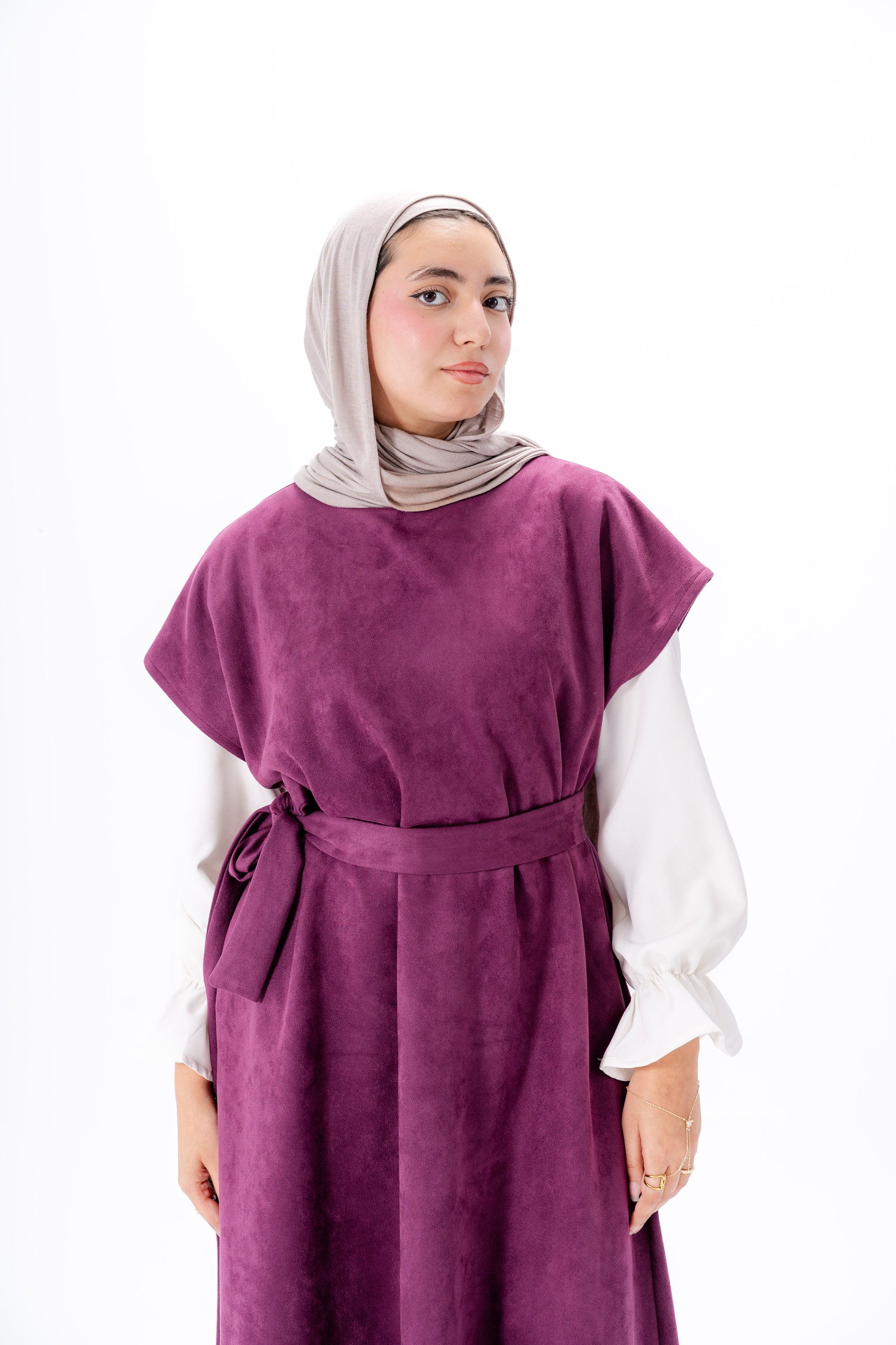 Layered White Sleeve Dress -Maroon