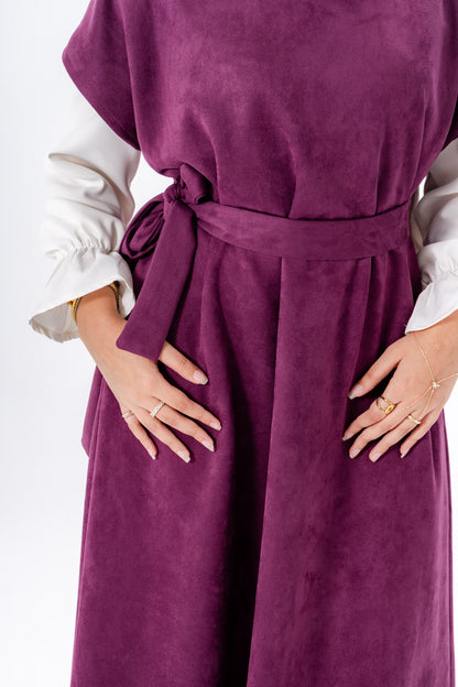 Layered White Sleeve Dress -Maroon