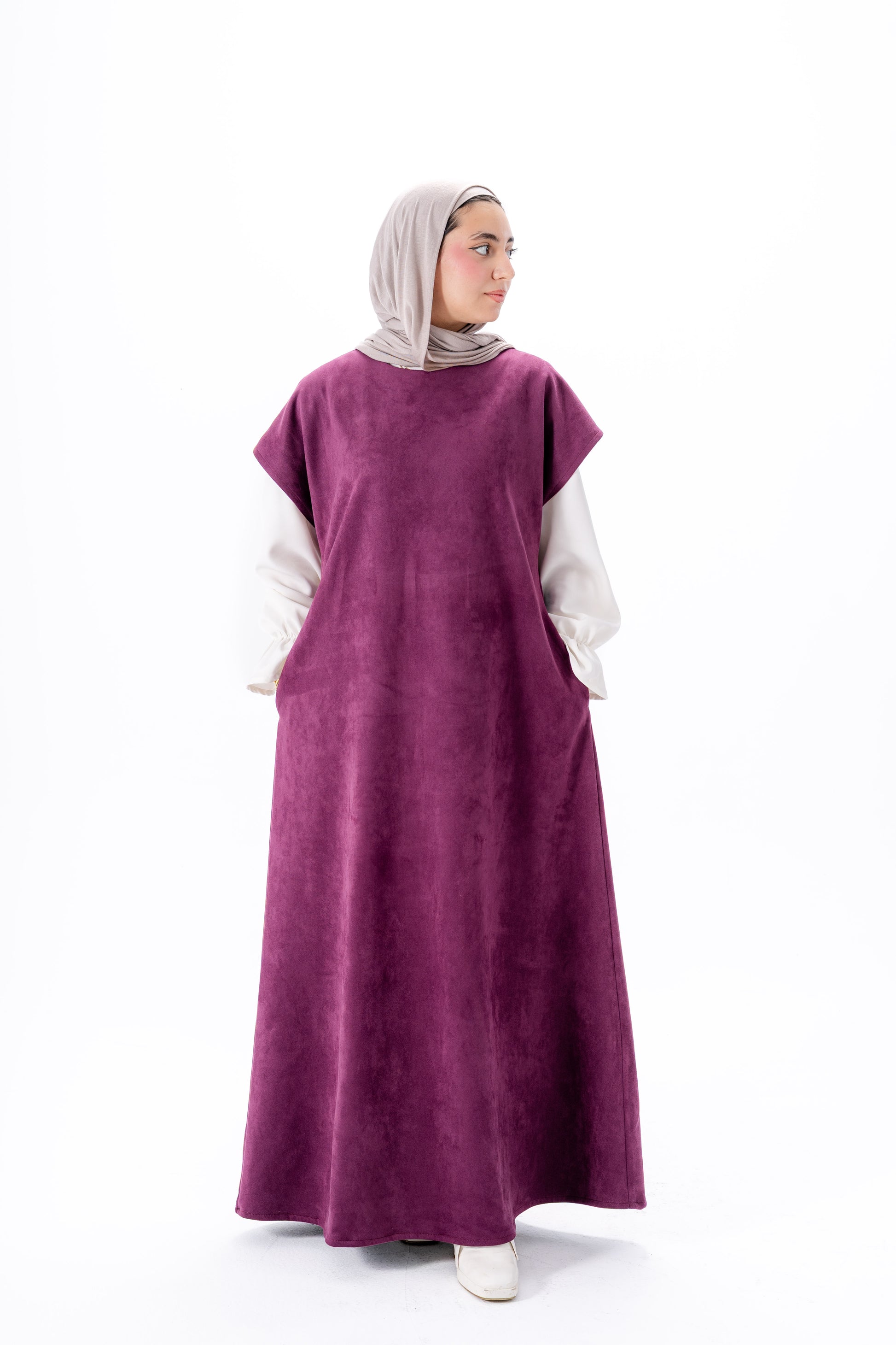 Layered White Sleeve Dress -Maroon