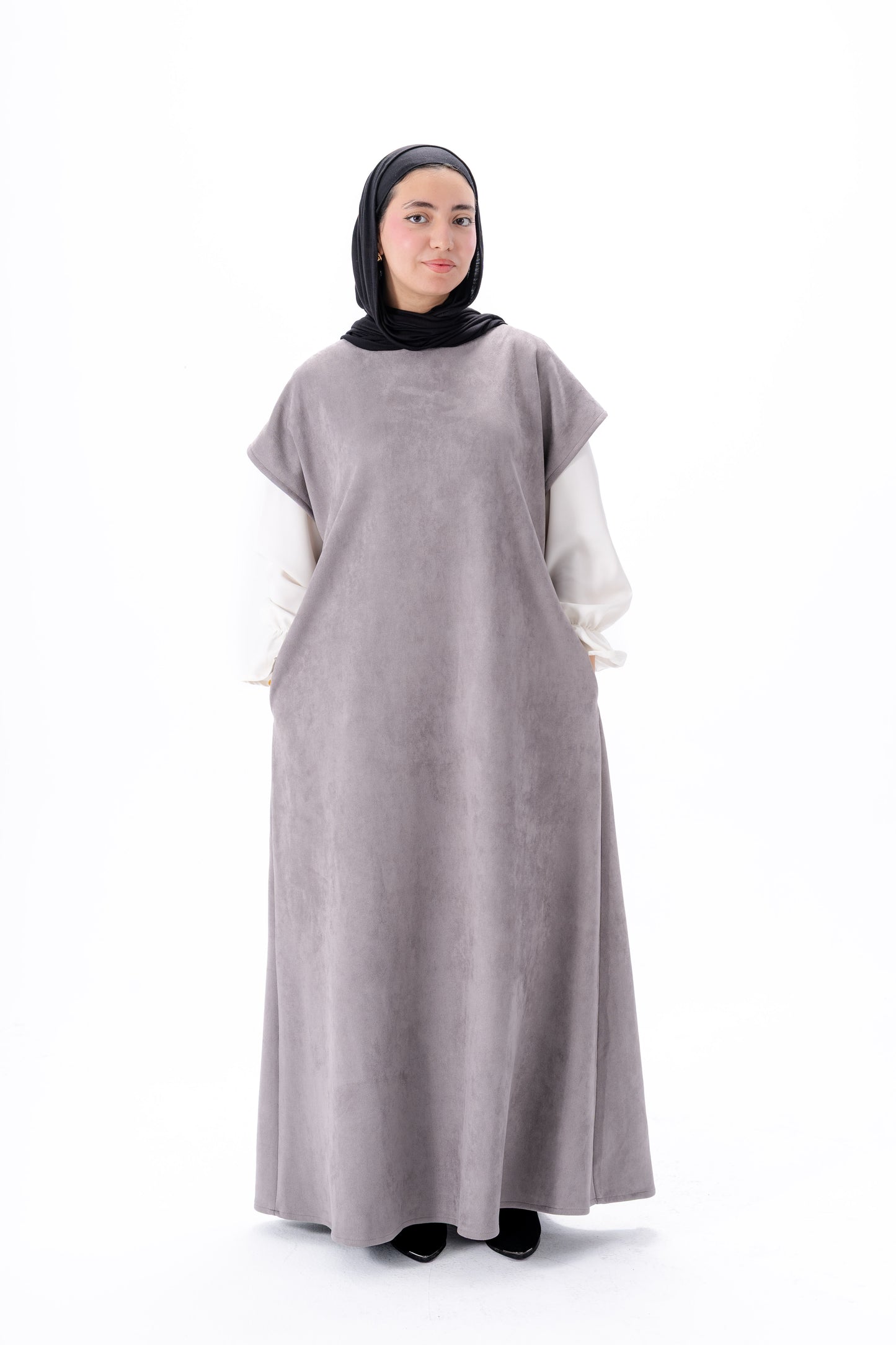 Layered White Sleeve Dress -Gray