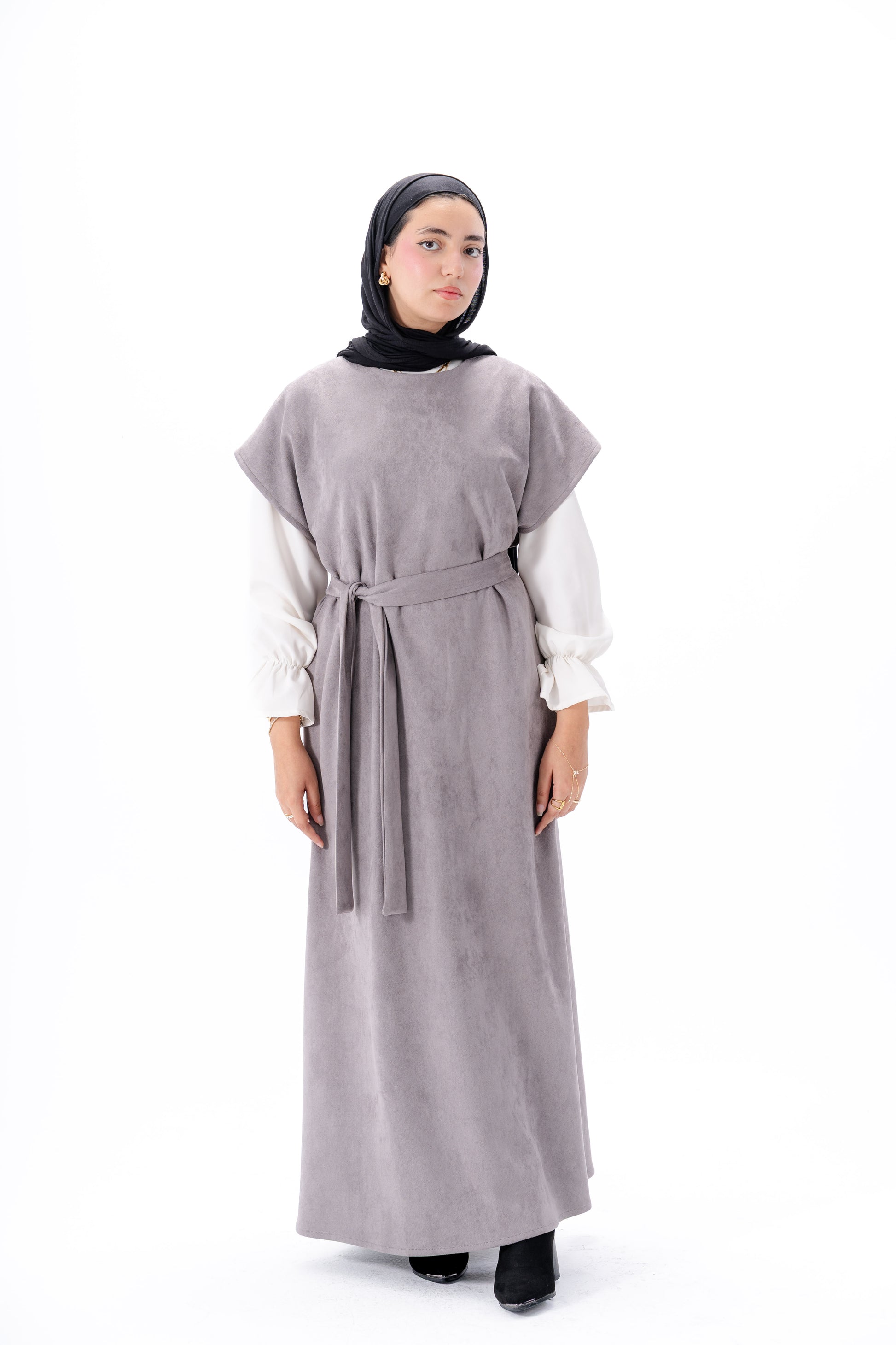 Layered White Sleeve Dress -Gray