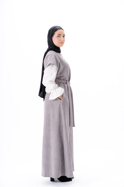Layered White Sleeve Dress -Gray