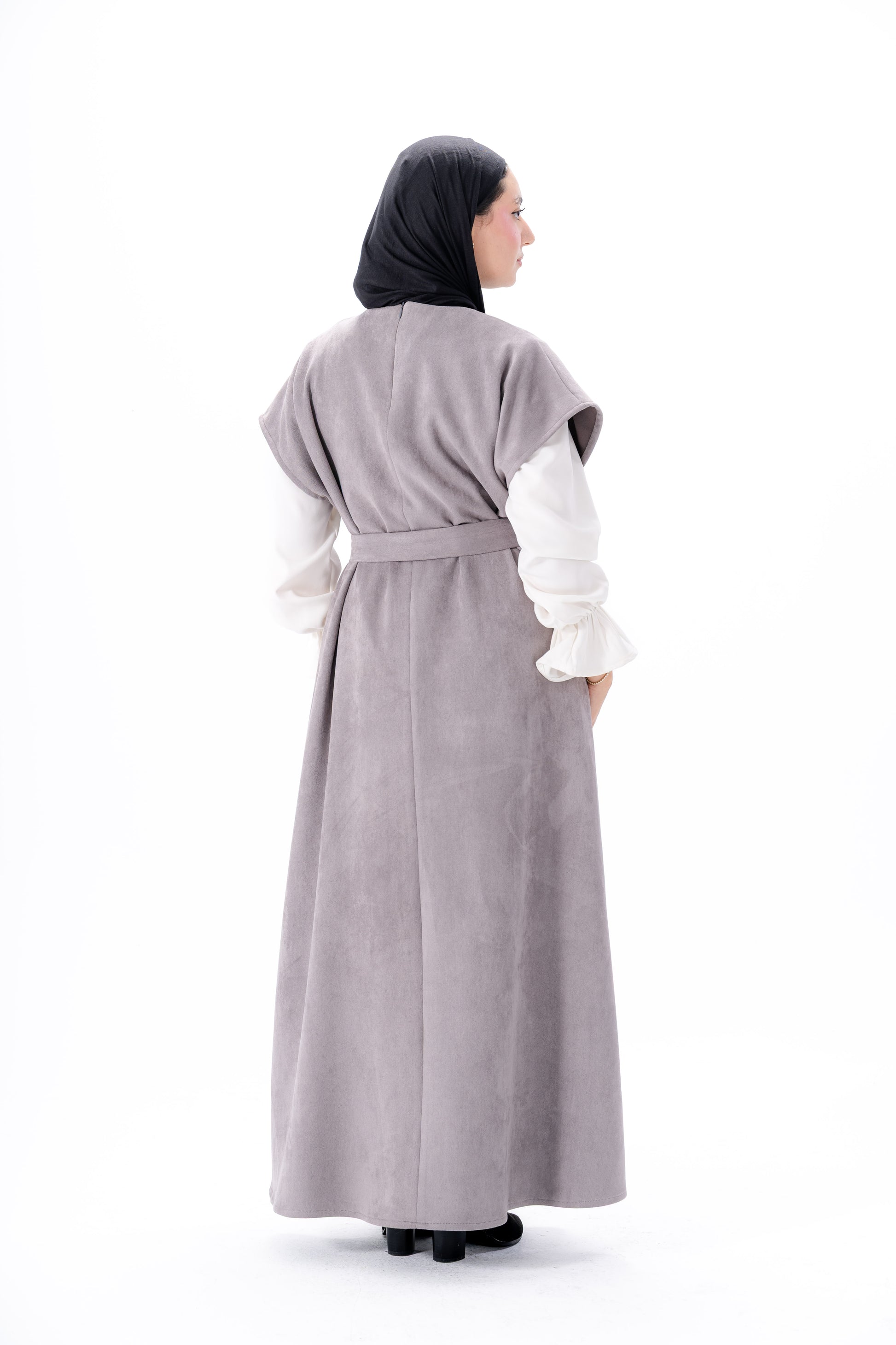 Layered White Sleeve Dress -Gray