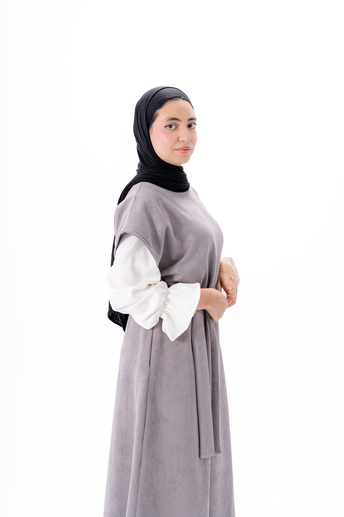 Layered White Sleeve Dress -Gray