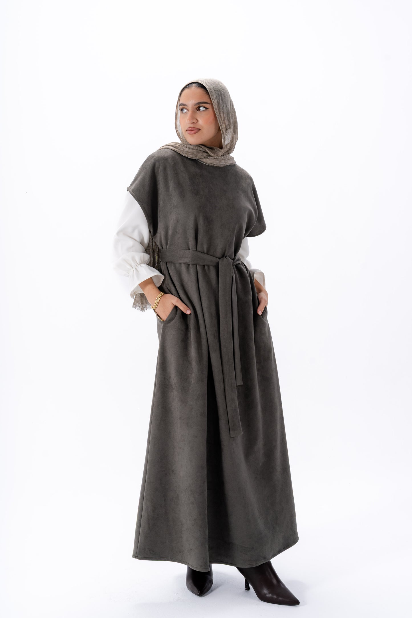 Layered White Sleeve Dress -Olive