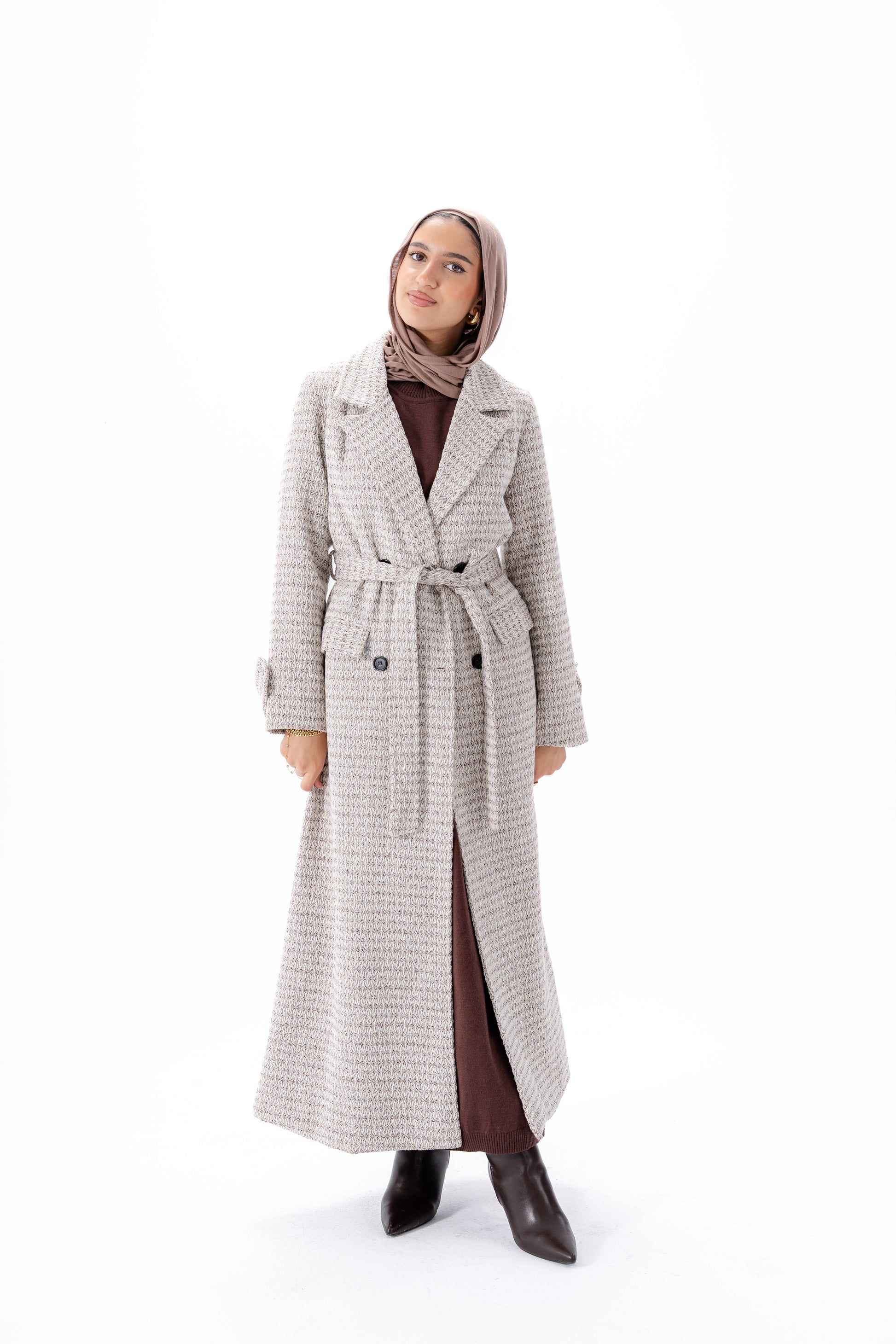 Elegant Tweed Coat -Brown