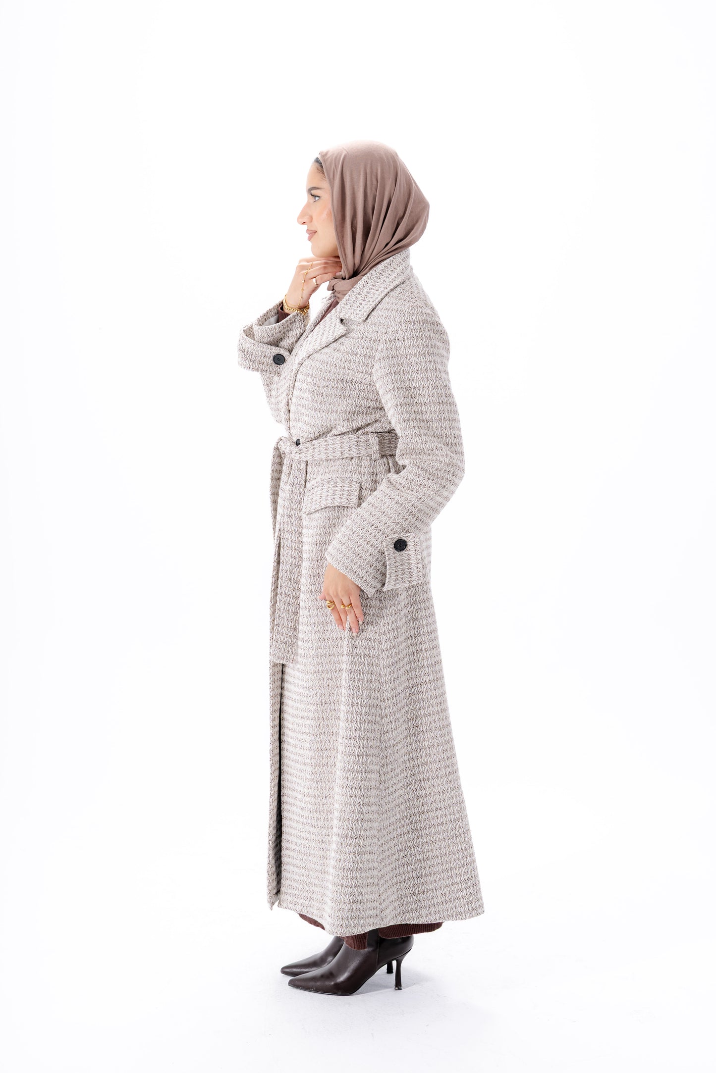 Elegant Tweed Coat -Brown