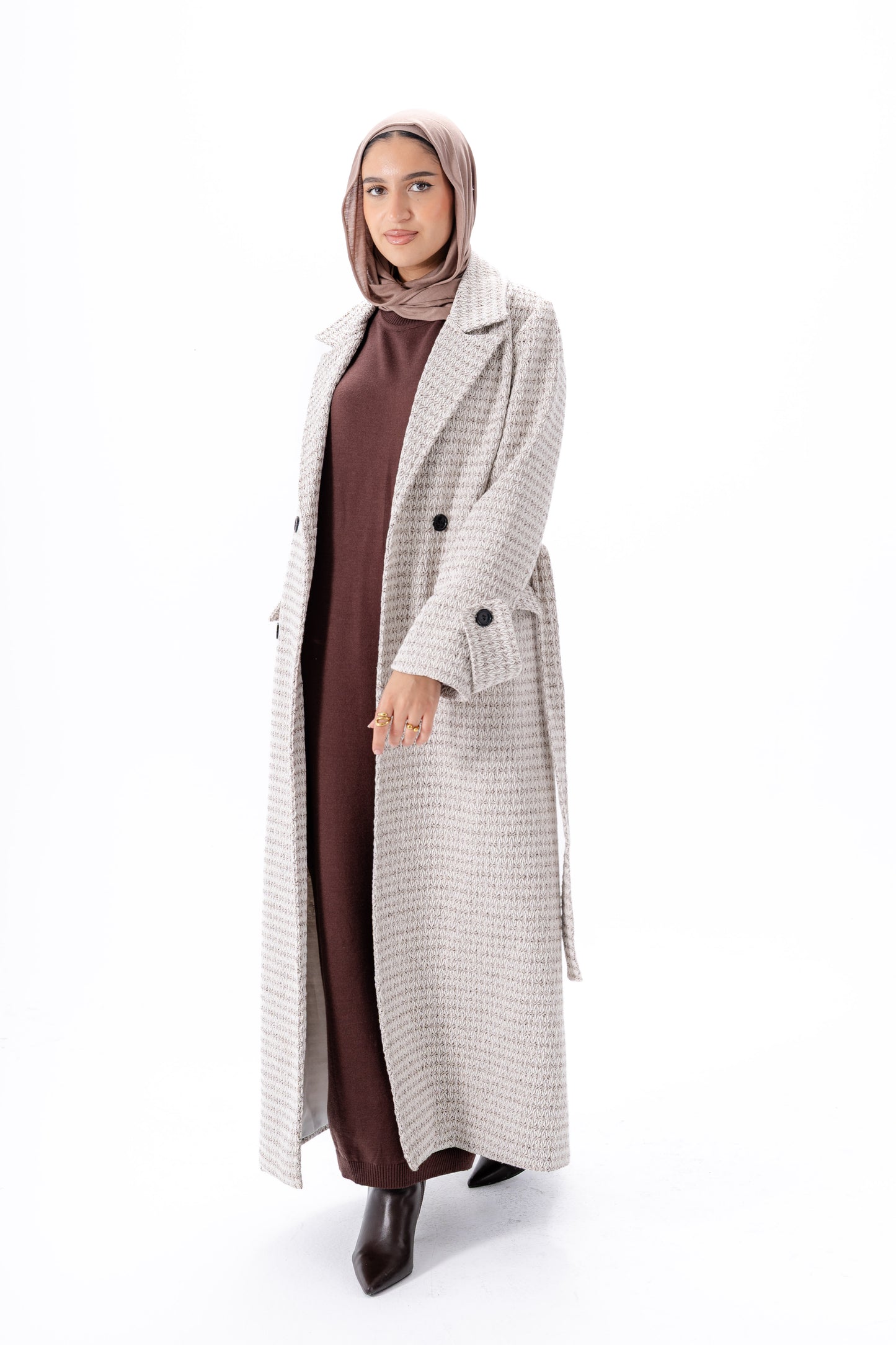 Elegant Tweed Coat -Brown