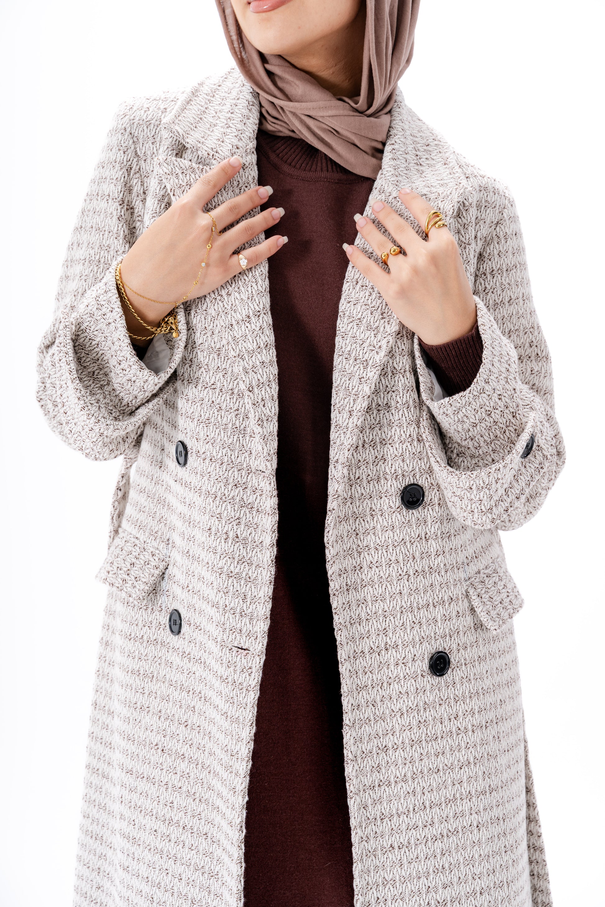 Elegant Tweed Coat -Brown