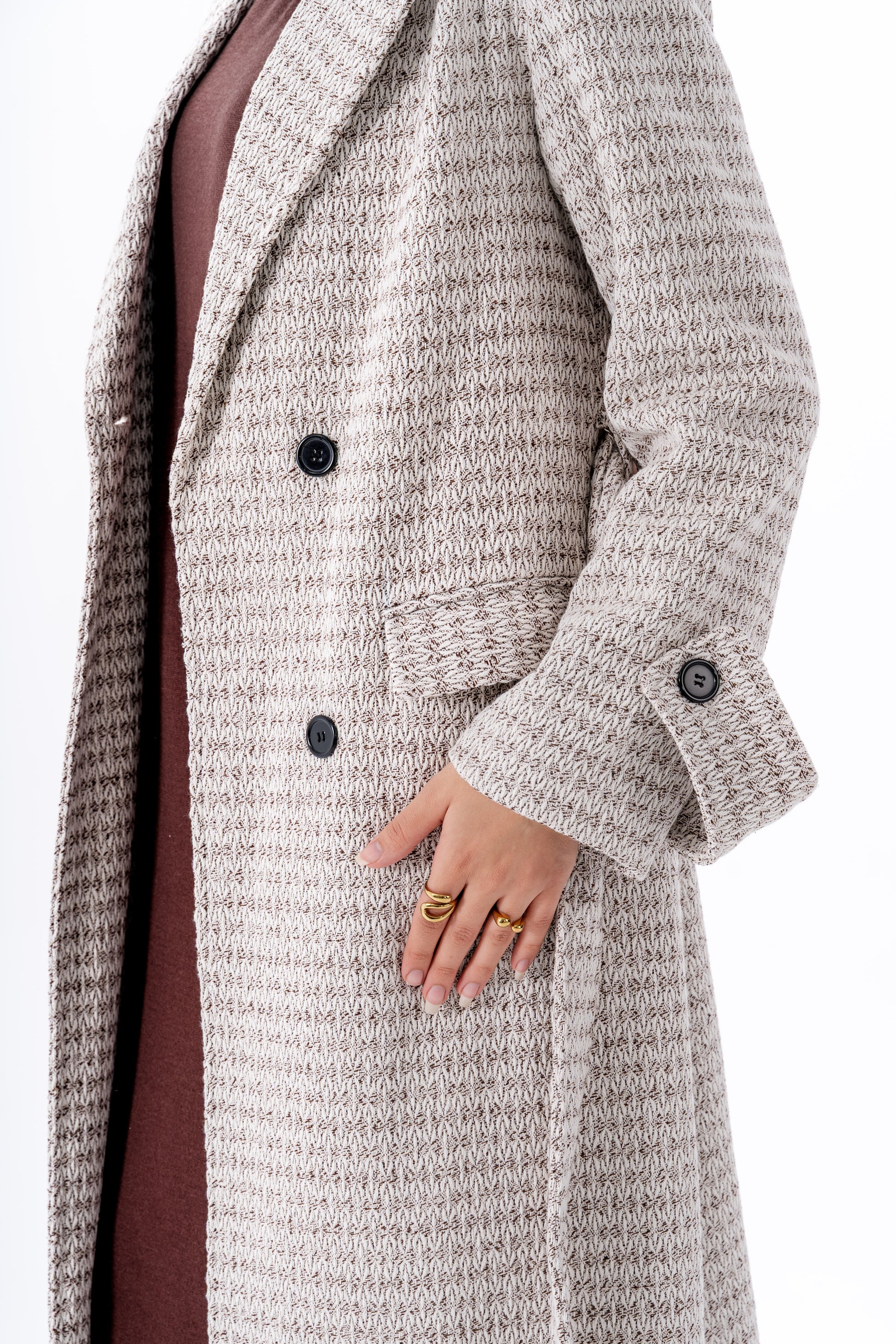 Elegant Tweed Coat -Brown
